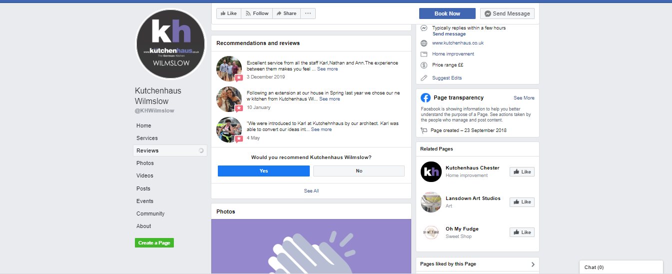 screenshot of facebook page